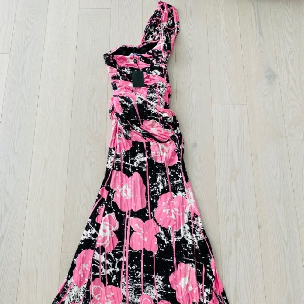 BLUMARINE Shoulder RUNWAY Long GOWN Slit DRESS Pink FLORAL Italy ( XS ) - Picture 12 of 13